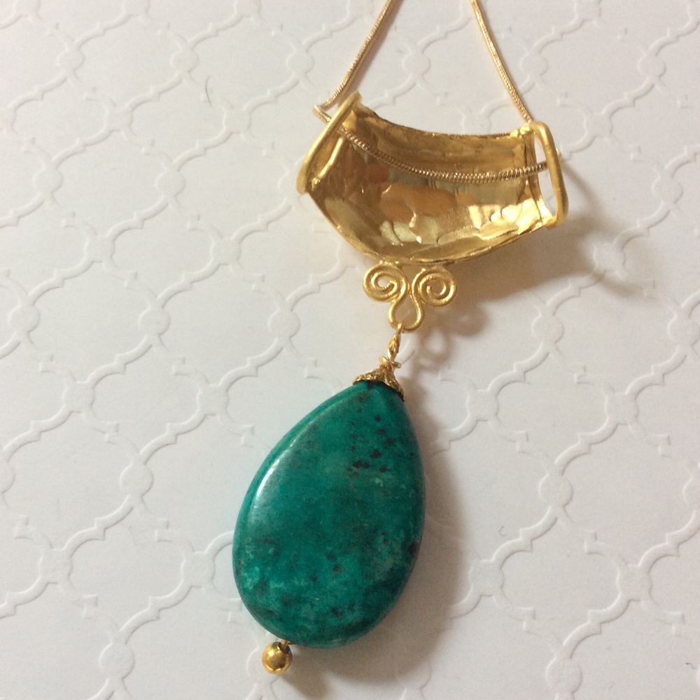 14k Turquoise Pendant Necklace - Picture 6 of 7
